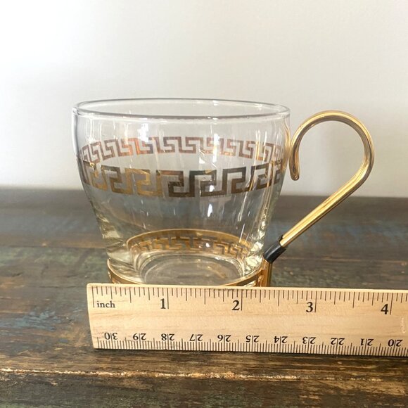 Set of 4 Vintage Libbey Glass Mugs with Gold Greek Key Design and Metal Handle - Picture 10 of 11